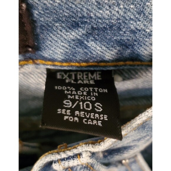 Vtg Express Jeans Size 9/10 SHORT Extreme Flare Distressed Light-Medium Blue Y2K - Picture 10 of 12